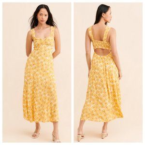 Free People Rosalee Midi Dress Yellow Floral Cut-out